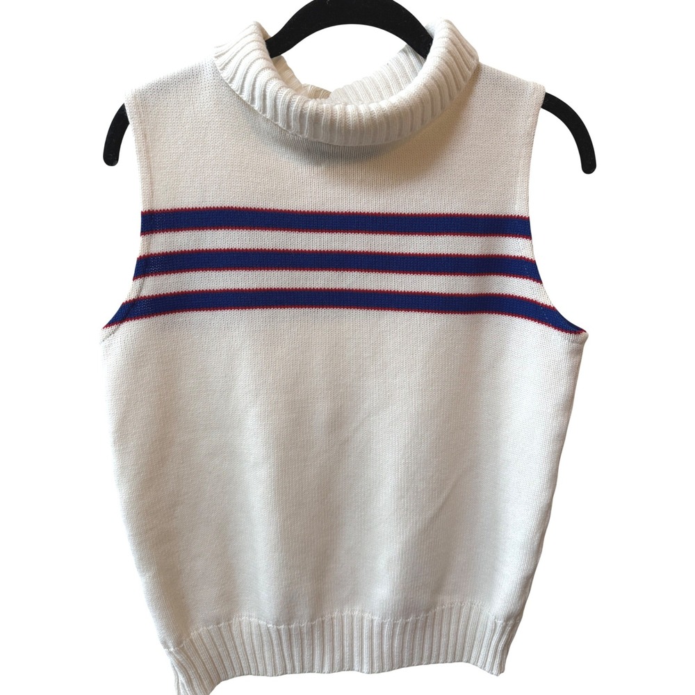 Vintage‎ Dehen Knitting Co Sweater Vest Women Size M Stripe Turtleneck Preppy